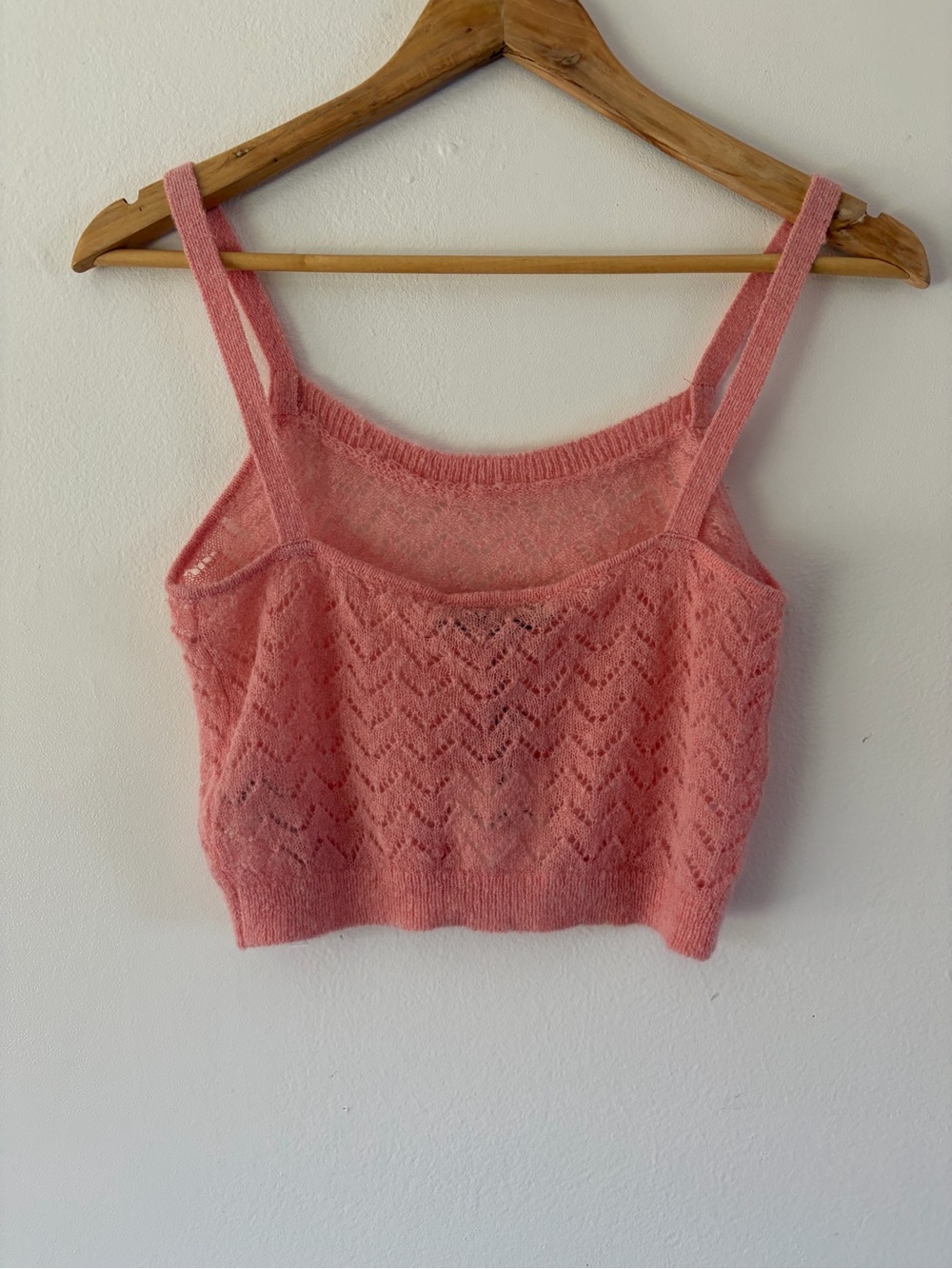 Zara Alpaca/Wool Blend Crochet Pink‎ Cropped Soft Fuzzy Tank Top Size Medium - Picture 7 of 8